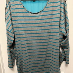Lena Gray and Blue Striped Long Sleeve Top